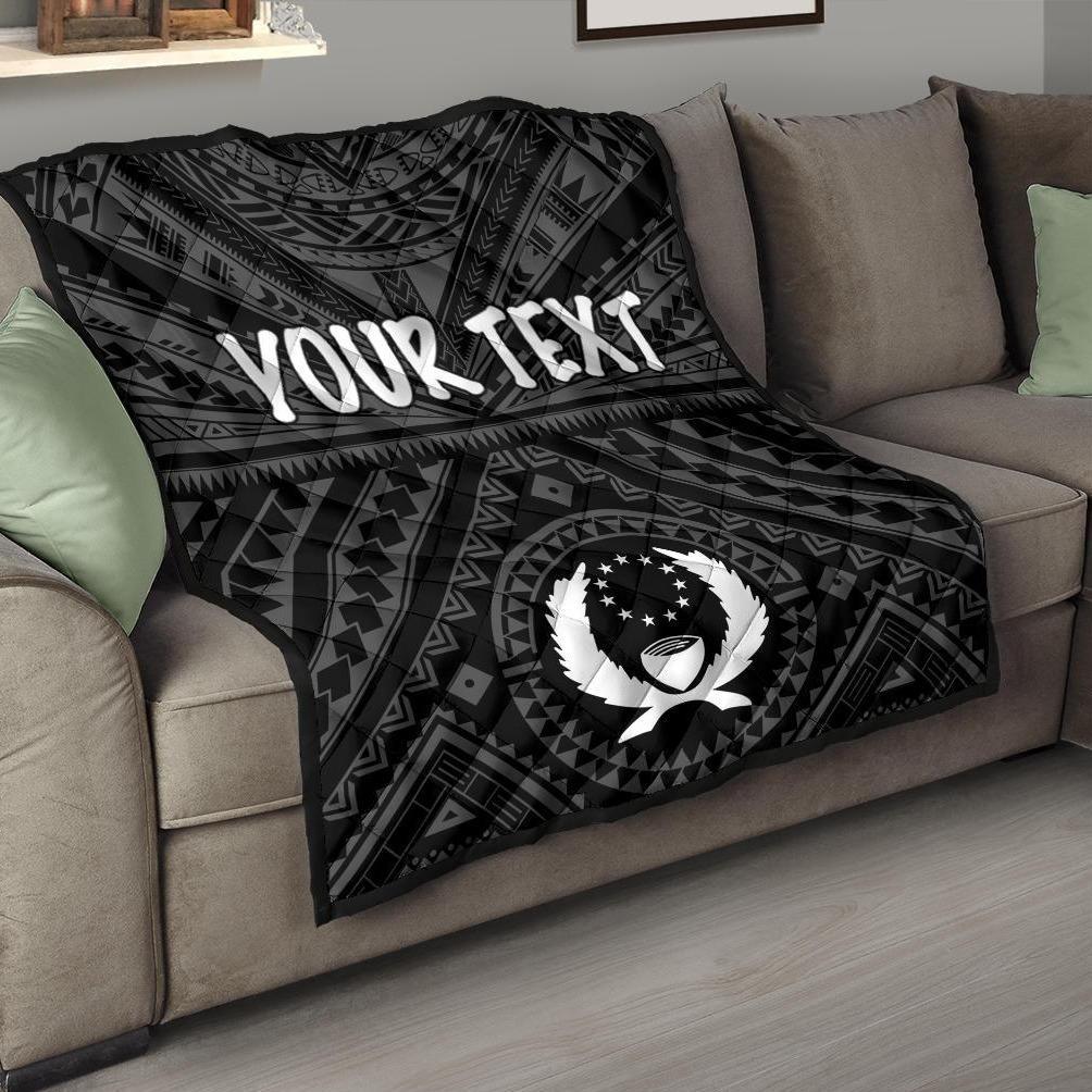 Pohnpei Personalised Premium Quilt - Pohnpei Seal With Polynesian Tattoo Style ( Black) Black - Polynesian Pride