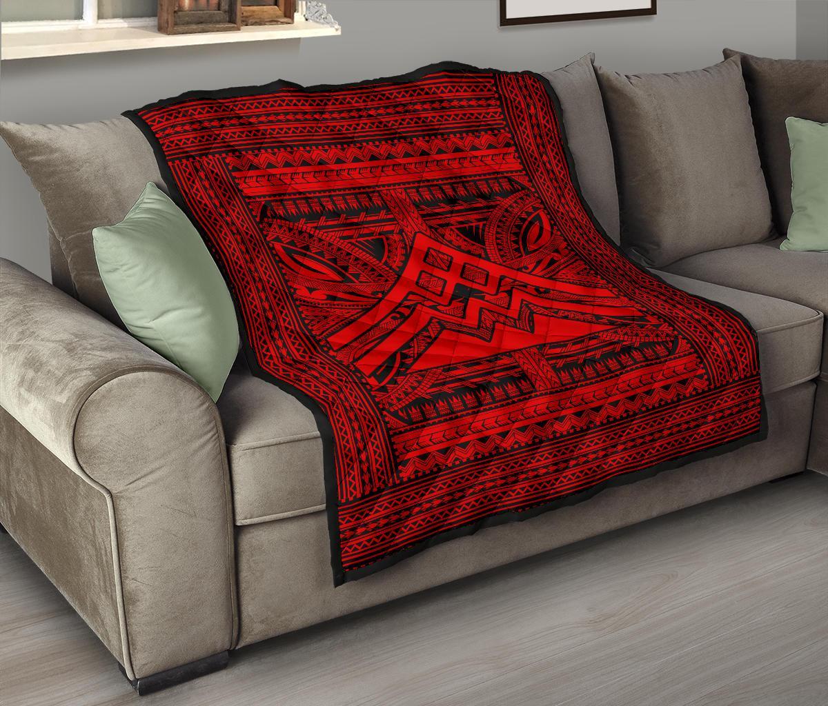 Hawaii Polynesian Mauna Kea Premium Quilt Red - Polynesian Pride