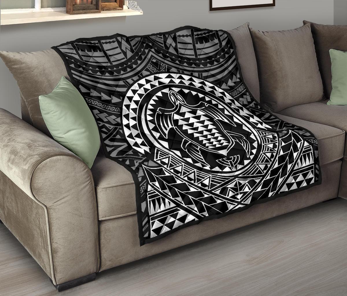 Hawaiian Kakau Honu Arc White Polynesian Premium Quilt - Polynesian Pride