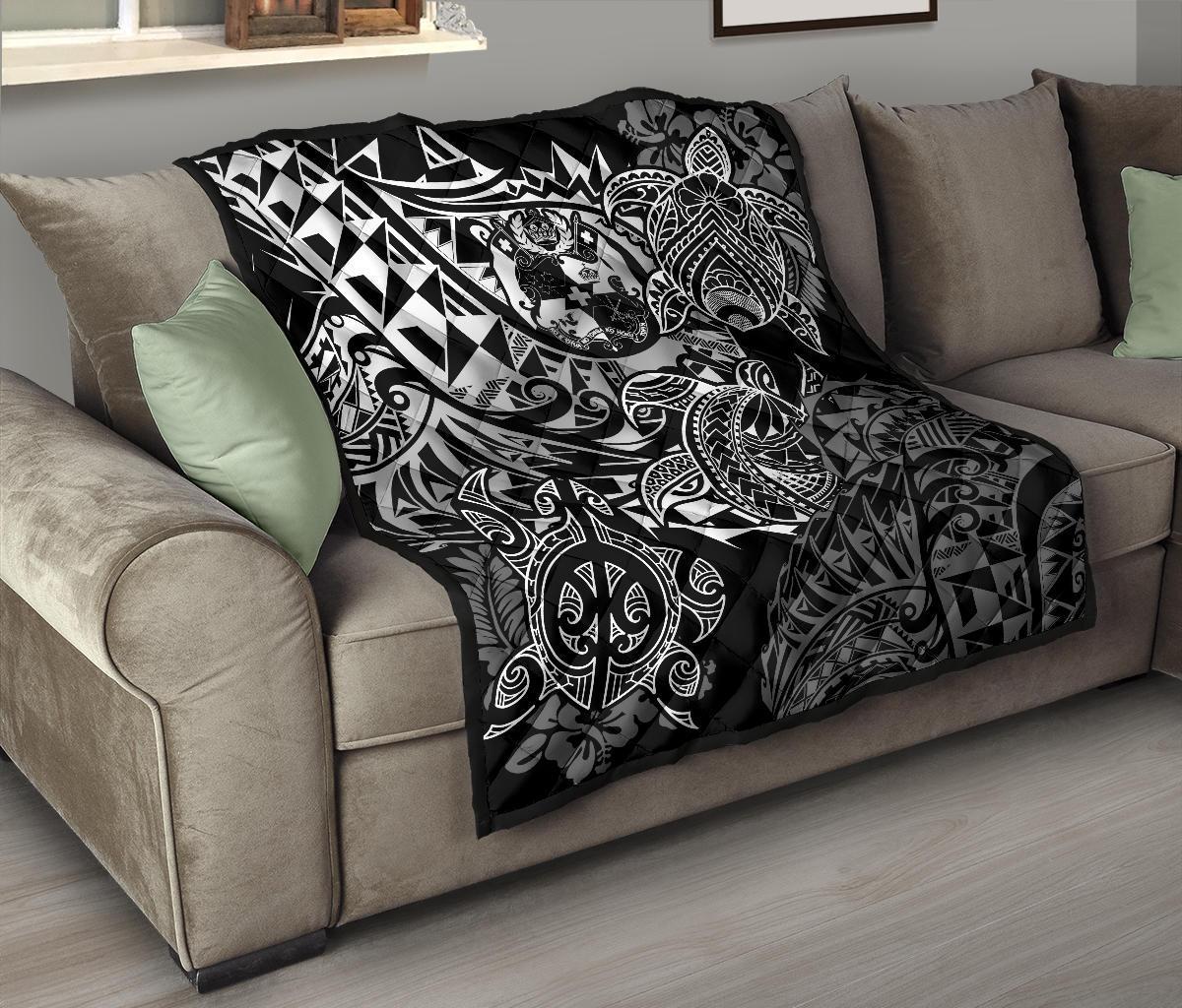 Tonga Polynesian Premium Quilt - White Turtle Flowing - Polynesian Pride