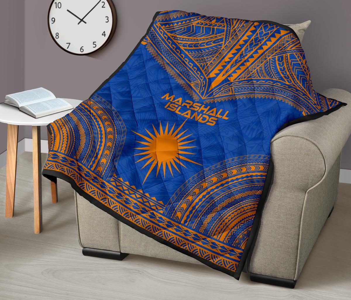 Marshall Islands Premium Quilt - Marshall Islands Flag Polynesian Chief BLue Version - Polynesian Pride