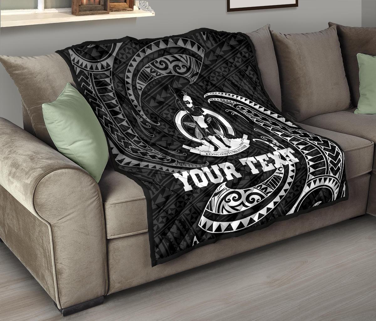 Vanuatu Polynesian Custom Personalised Premium Quilt - White Tribal Wave Black - Polynesian Pride