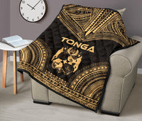 Tonga Premium Quilt - Tonga Coat Of Arms Polynesian Chief Gold Version - Polynesian Pride