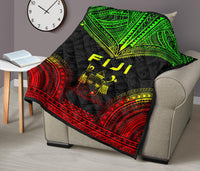 Fiji Premium Quilt - Fiji Coat Of Arms Polynesian Chief Reggae Version - Polynesian Pride