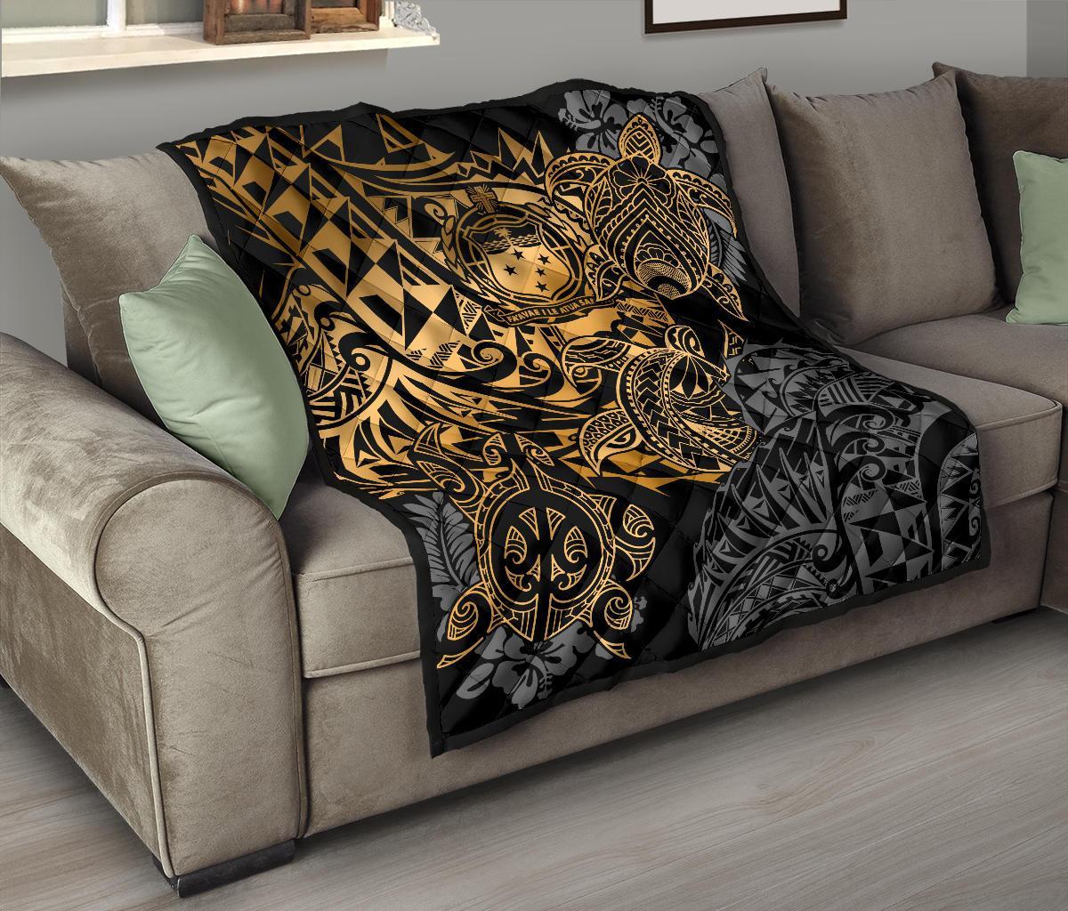Samoa Polynesian Premium Quilt - Gold Turtle Flowing Gold - Polynesian Pride