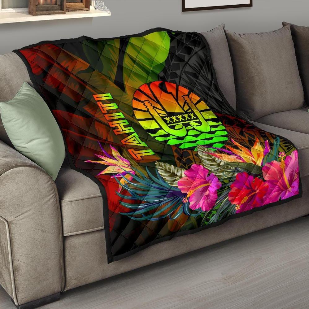 Tahiti Polynesian Premium Quilt - Hibiscus and Banana Leaves - Polynesian Pride