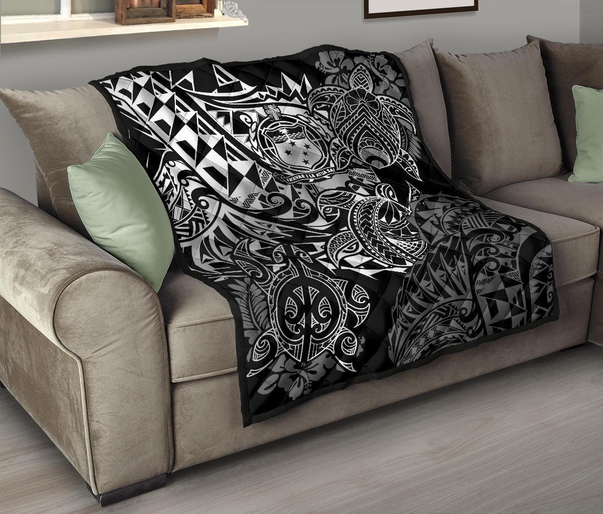 Samoa Polynesian Premium Quilt - White Turtle Flowing - Polynesian Pride