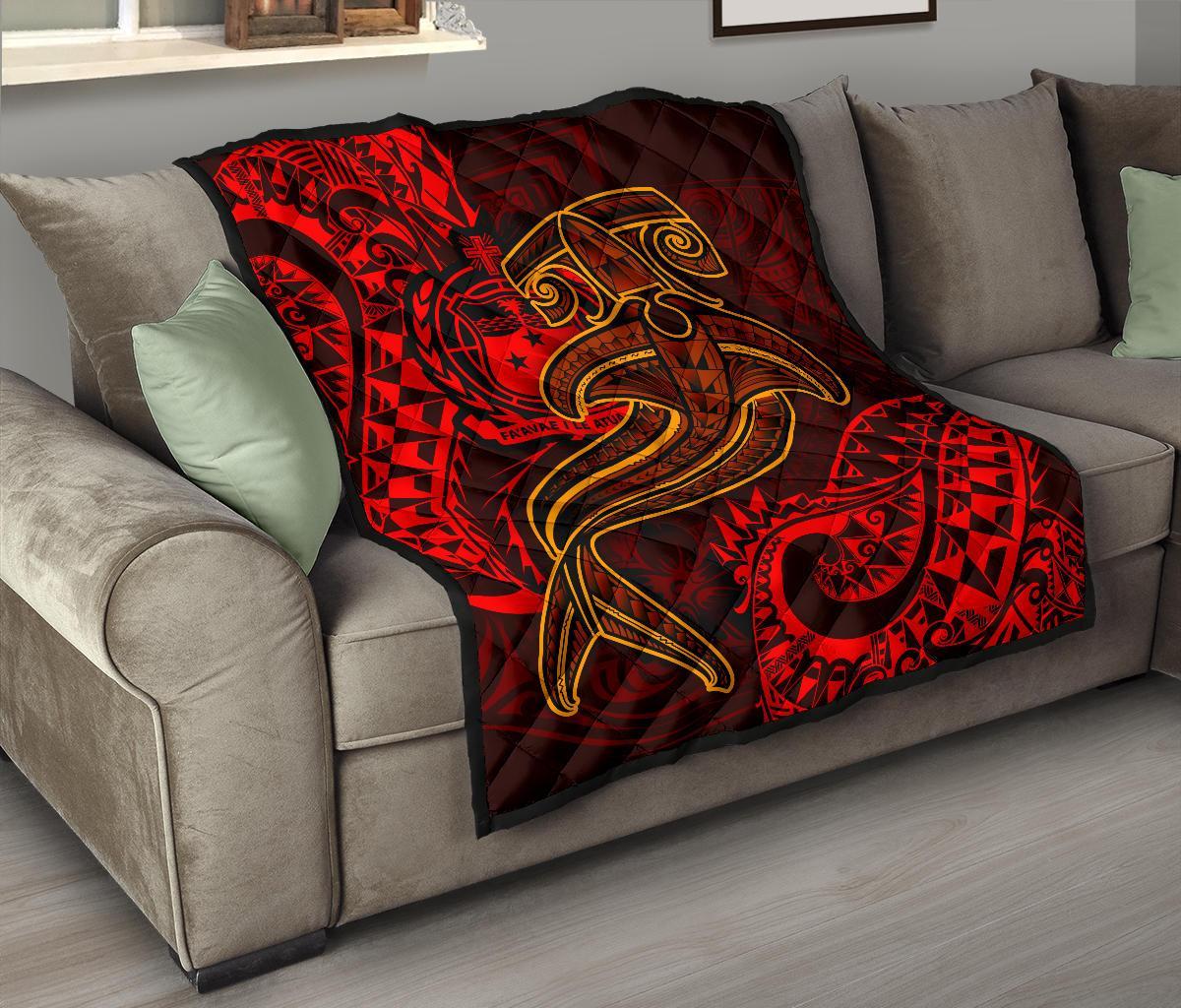 Samoa Premium Quilt - Red Shark Polynesian Tattoo - Polynesian Pride