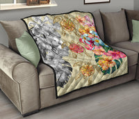 Hawaii Polynesian Flowers Swimming Turtles Premium Quilt - Polynesian Pride