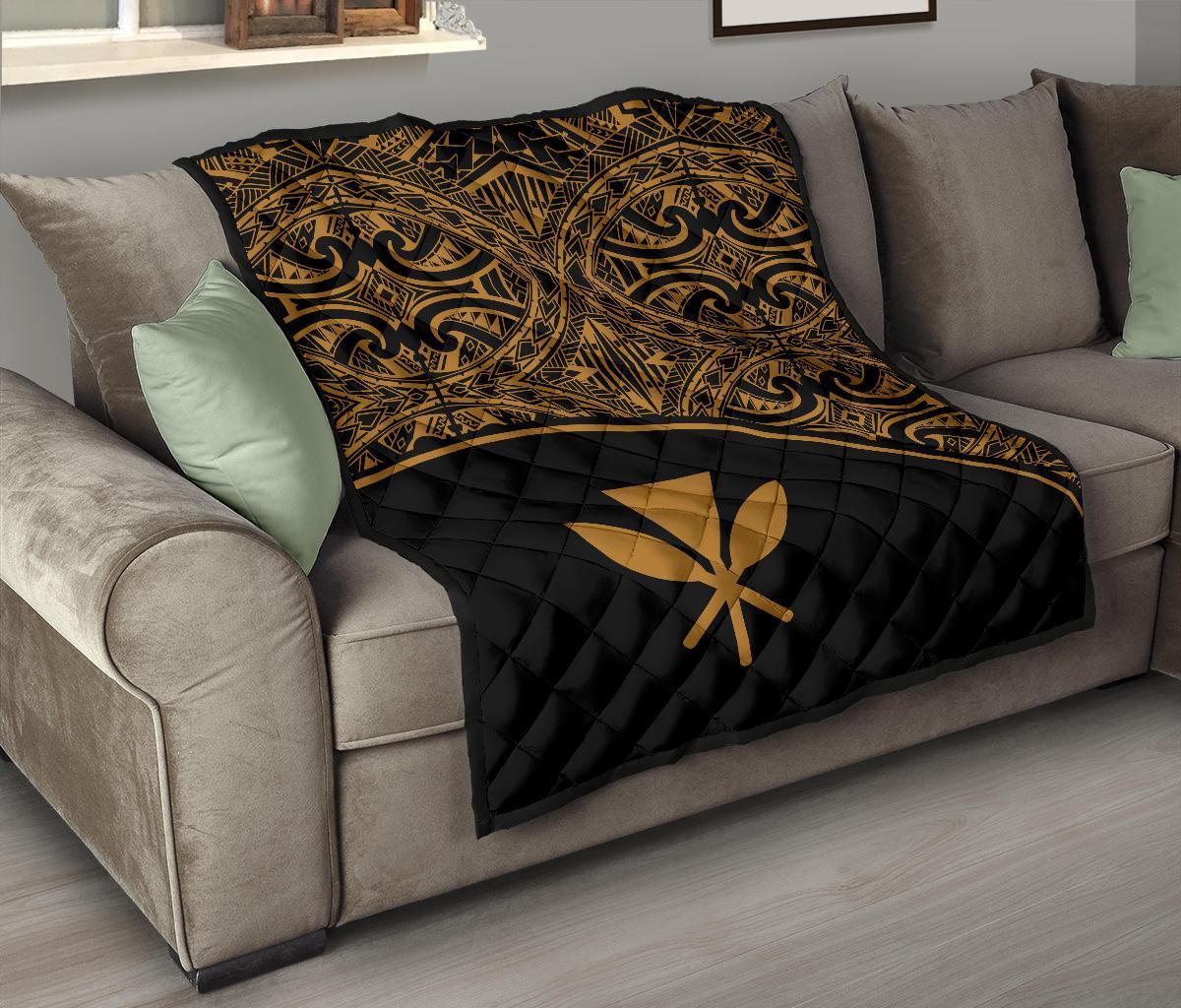 Hawaii Polynesian Premium Quilt - Yellow Kanaka Maoli Curve Version - Polynesian Pride