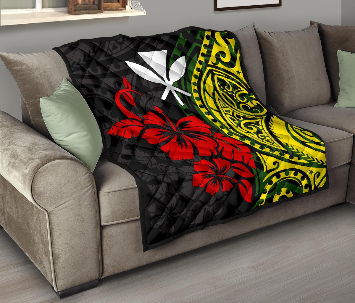Hawaii Premium Quilt - Kanaka Maoli Hibiscus Flowers YELLOW - Polynesian Pride