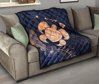 Personalized - Hawaii Kakau Polynesian Turtle Map Premium Quilt - Indigo - Polynesian Pride