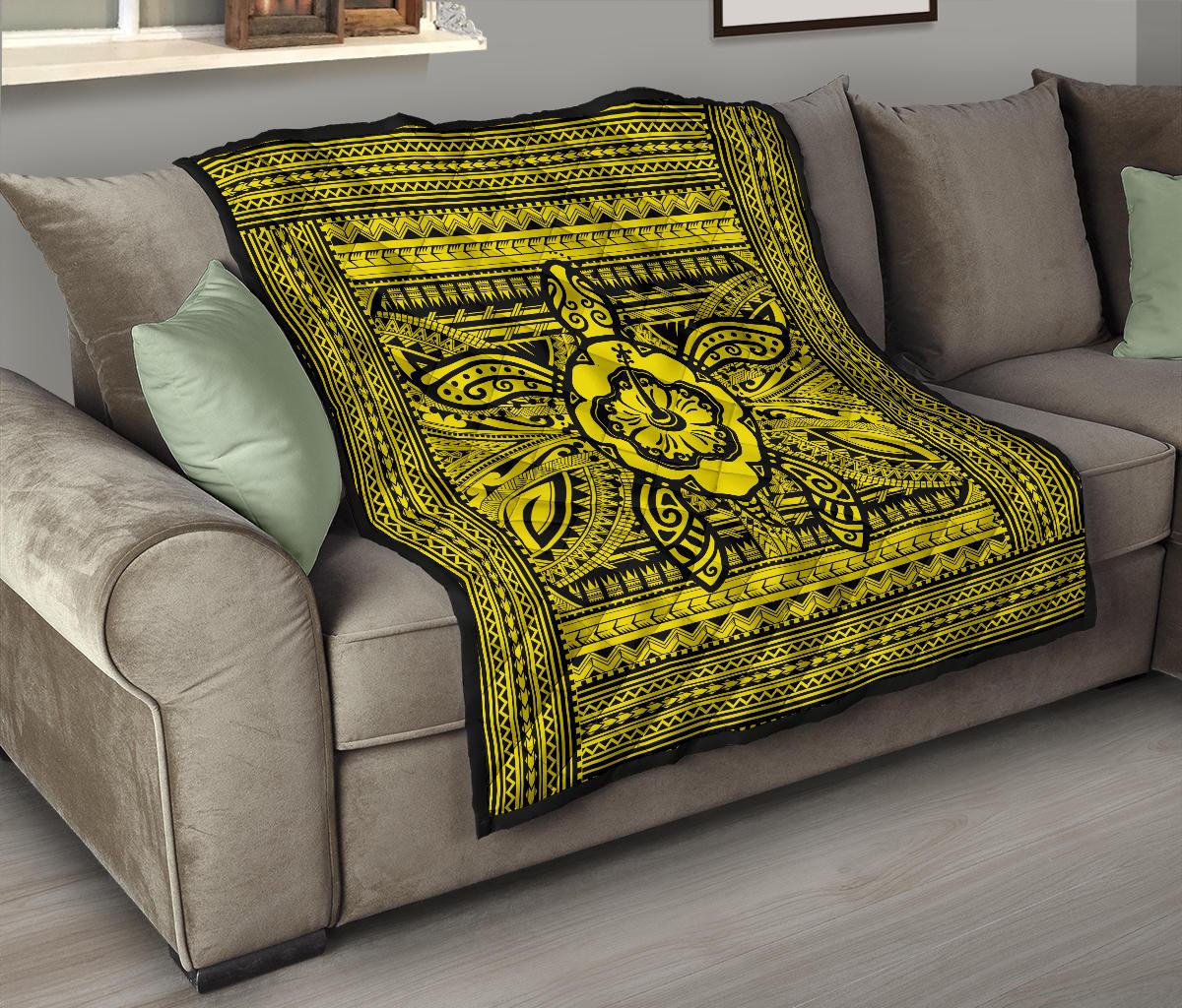 Hawaii Polyensian Turtle Premium Quilt Yellow - Polynesian Pride