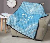 Fiji Premium Quilt - Fiji Coat Of Arms Polynesian Chief Light Blue Version - Polynesian Pride