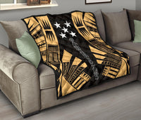 Gambier Islands Premium Quilt - Gambier Islands Flag Polynesian Gold Tattoo - Polynesian Pride