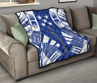 Gambier Islands Premium Quilt - Gambier Islands Flag Polynesian White Tattoo (Blue) - Polynesian Pride