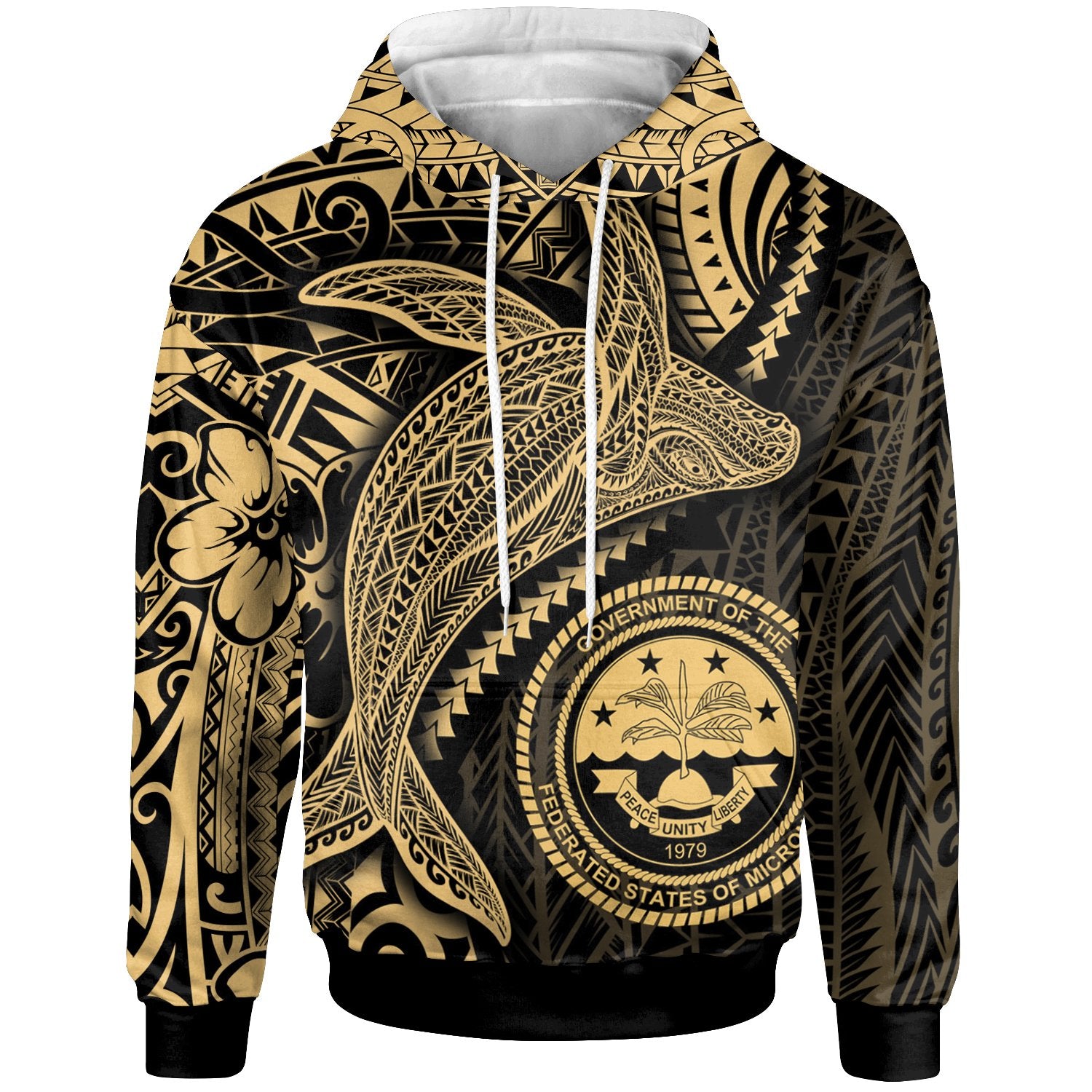 Federated States of Micronesia Hoodie Humpback Whale & Coat of Arms Gold Unisex Gold - Polynesian Pride