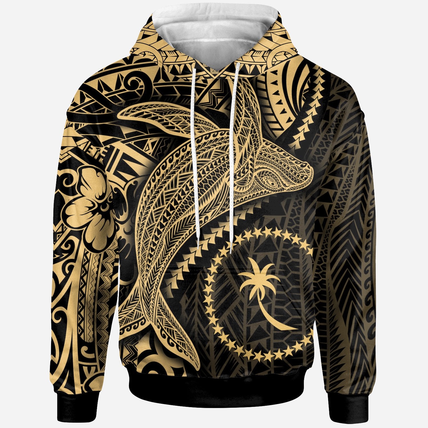 Chuuk Hoodie Humpback Whale & Coat of Arms Gold Unisex Gold - Polynesian Pride