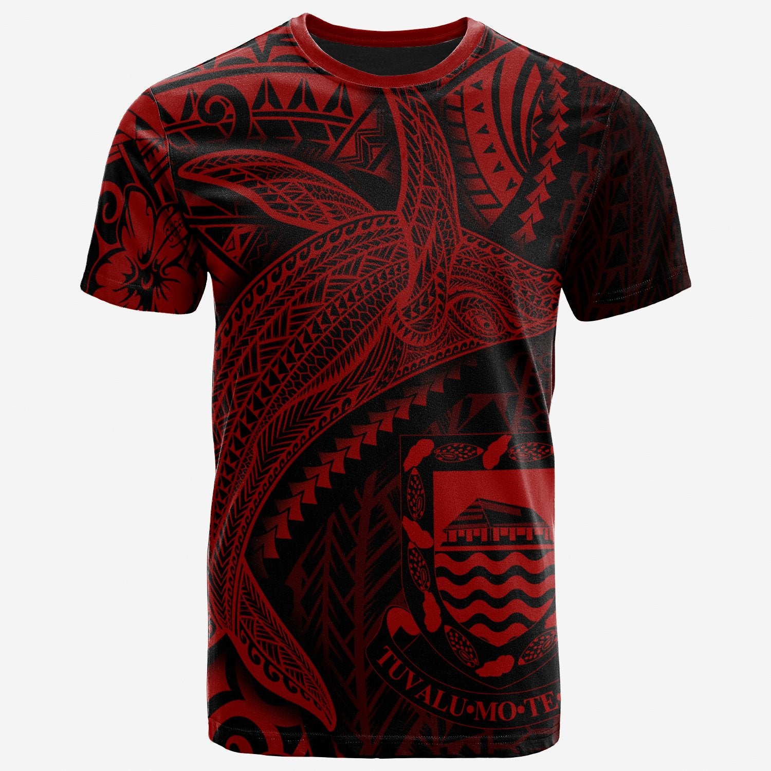 Tuvalu T Shirt Humpback Whale & Coat of Arms Red Unisex Red - Polynesian Pride