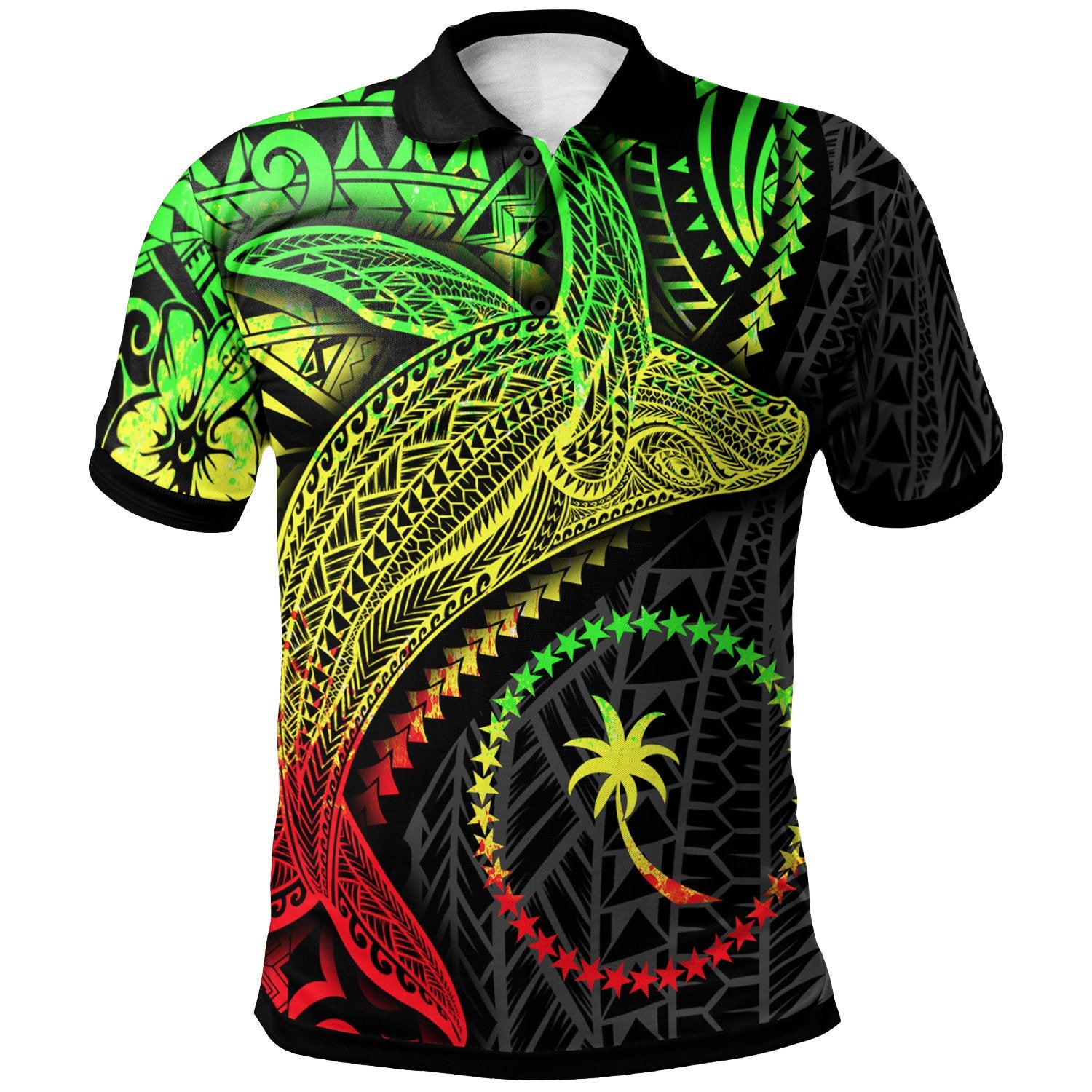 Chuuk Polo Shirt Humpback Whale and Coat of Arms Reggae Unisex Reggae - Polynesian Pride