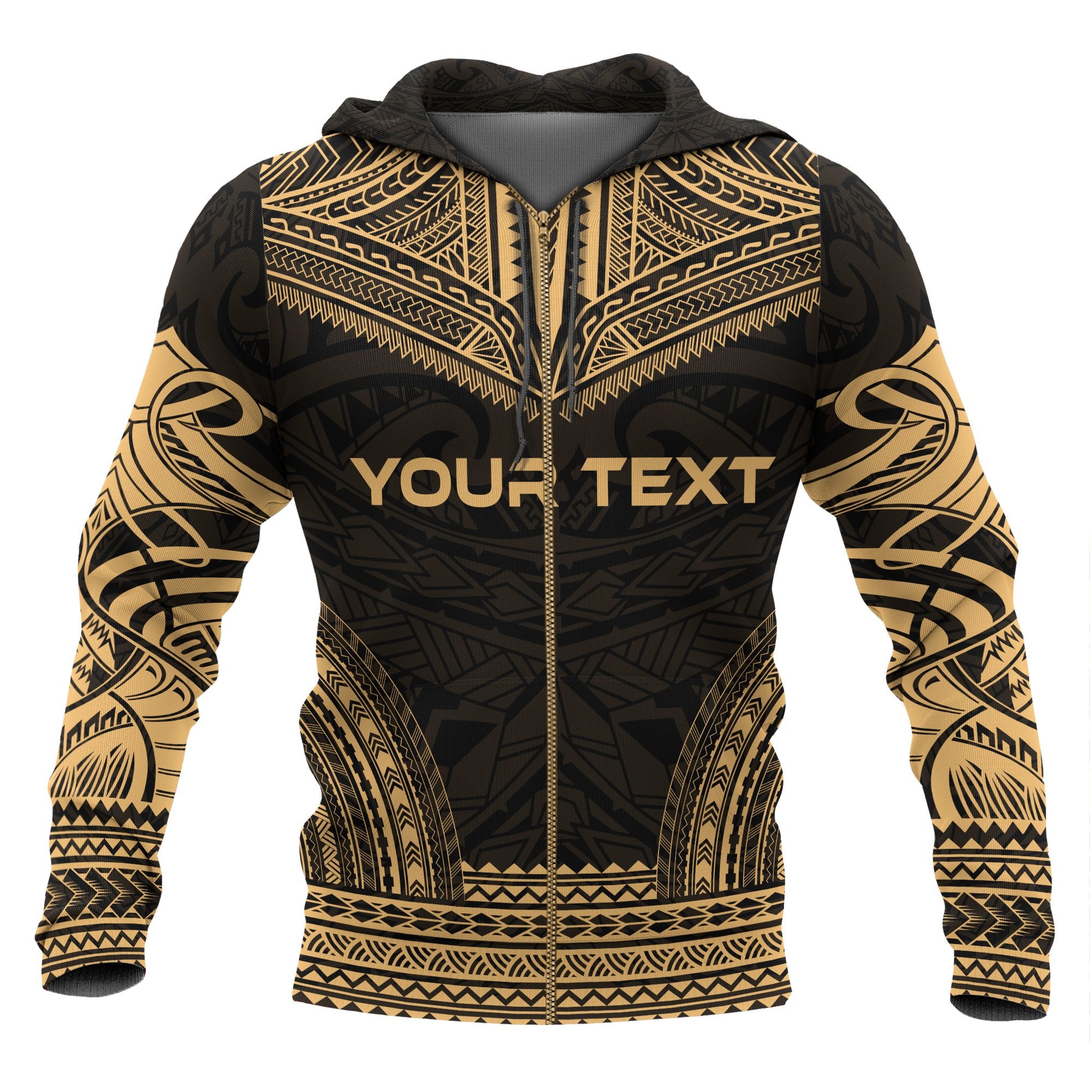 Cook Islands Polynesian Chief Custom Zip up Hoodie Gold Version Unisex Gold - Polynesian Pride