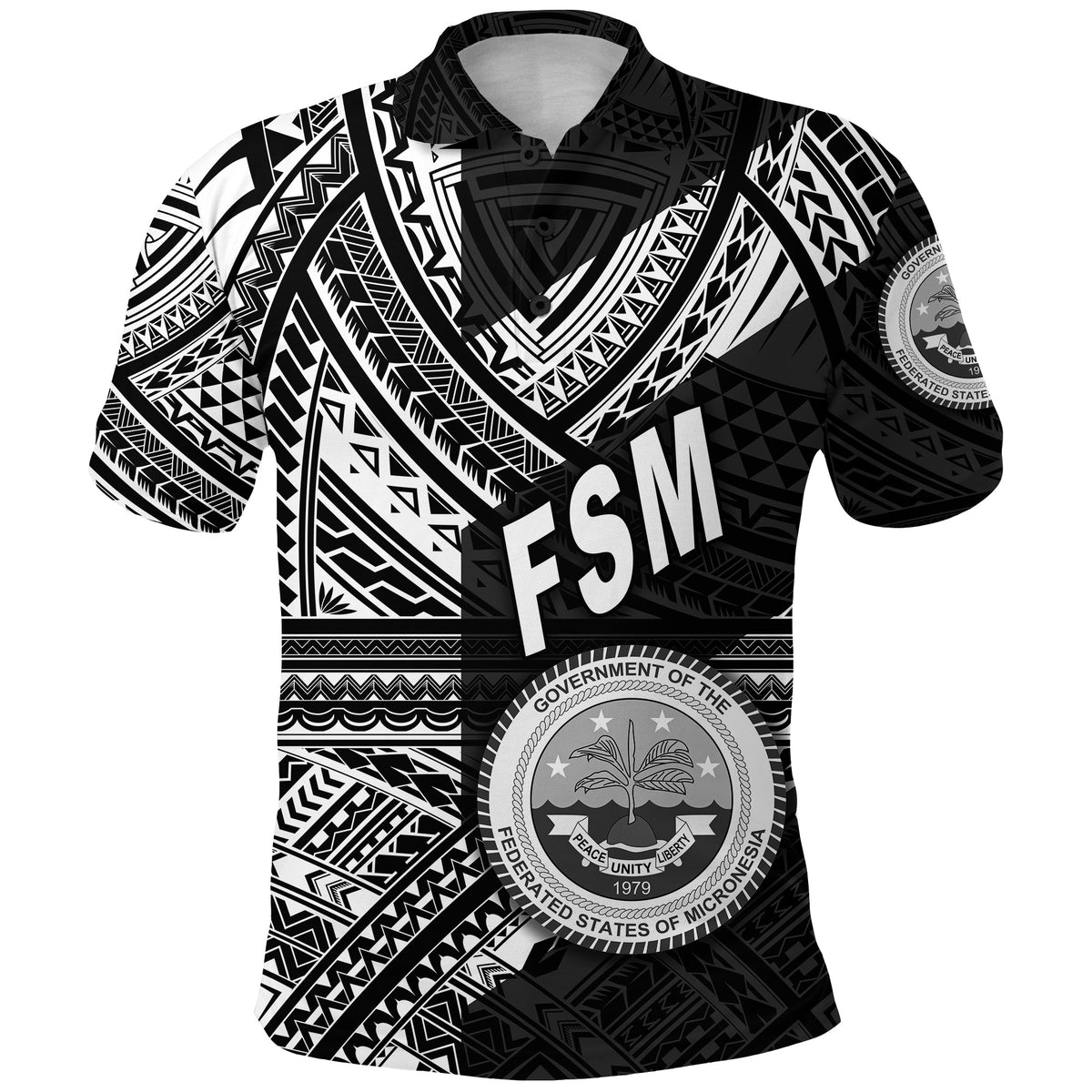 Federated States of Micronesia Polo Shirt FSM Original Style Black LT8 - Polynesian Pride
