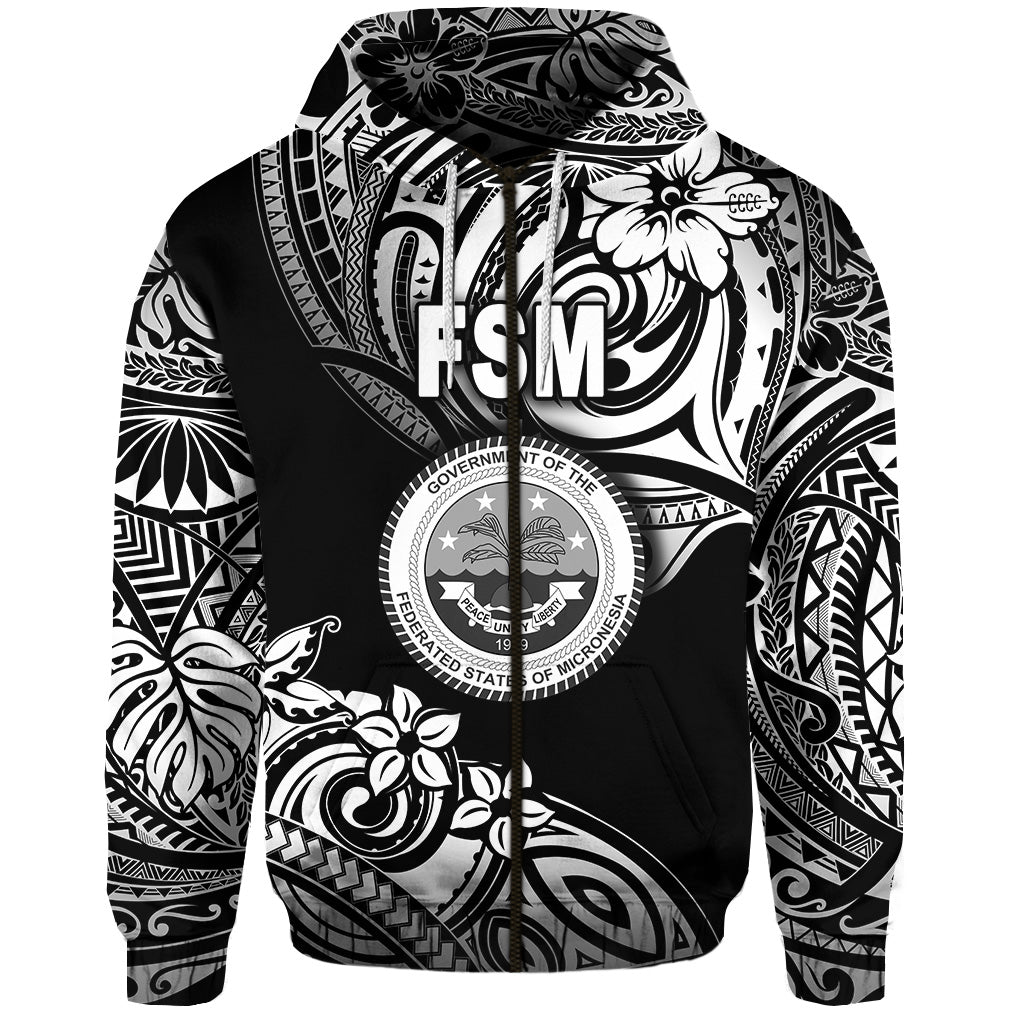 Federated States of Micronesia Zip Hoodie Unique Vibes Black LT8 - Polynesian Pride