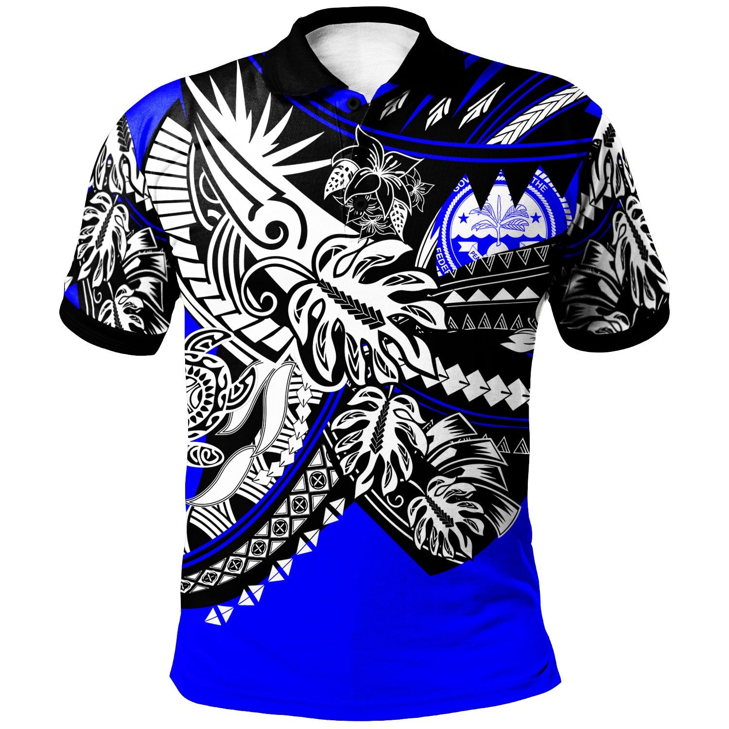 Federated States of Micronesia Polo Shirt Tribal Jungle Blue Pattern Unisex Blue - Polynesian Pride