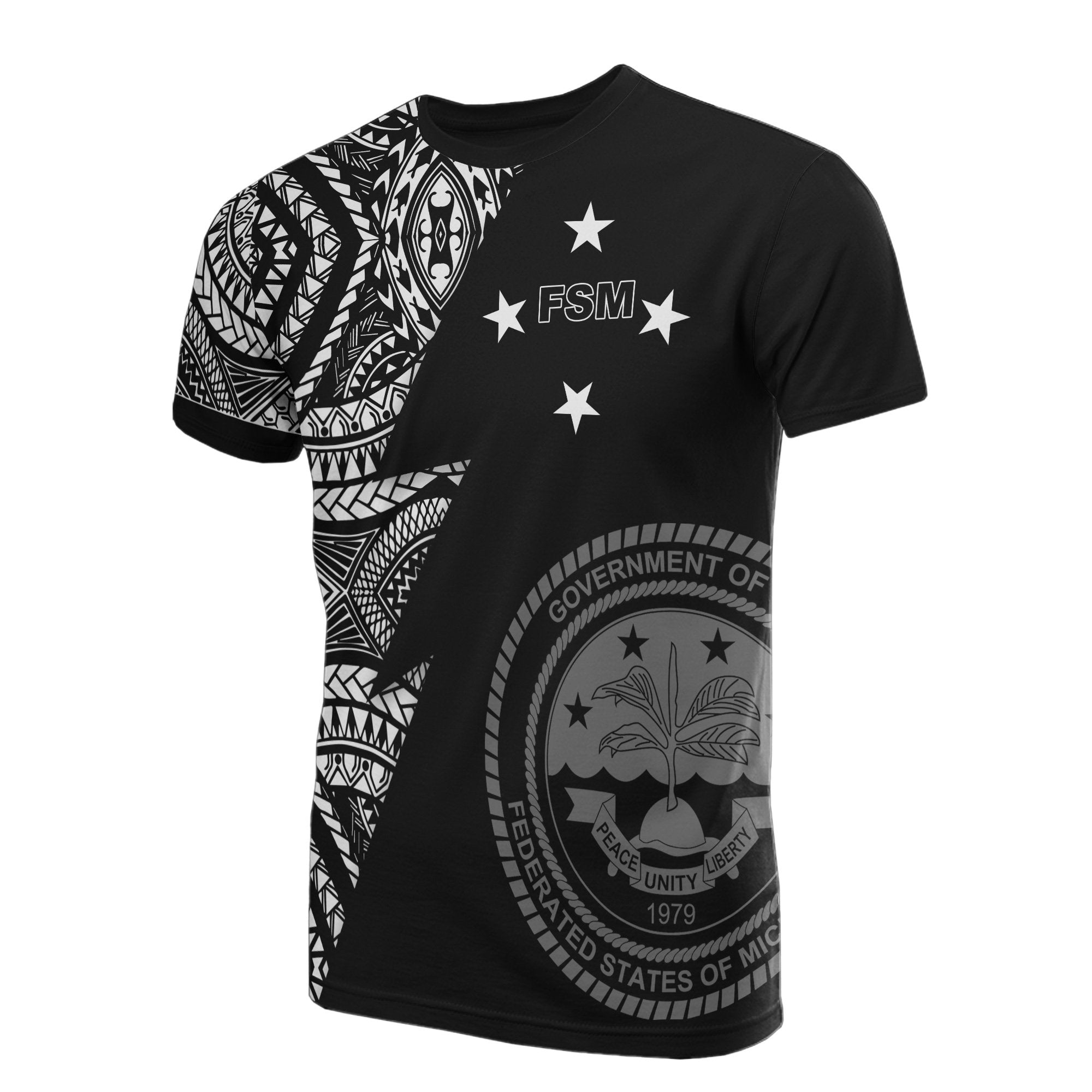 Federated States of Micronesia Pattern T Shirt F S M Seal Polynesian Tattoo Black Style Unisex Black - Polynesian Pride