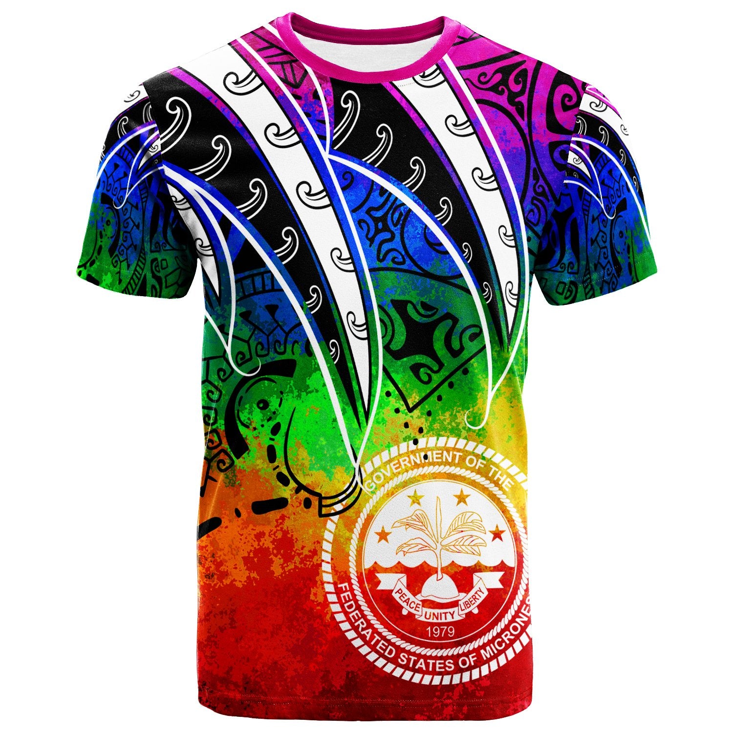 Federated States of Micronesia T Shirt Tropical Leaf Rainbow Color Unisex Rainbow Color - Polynesian Pride