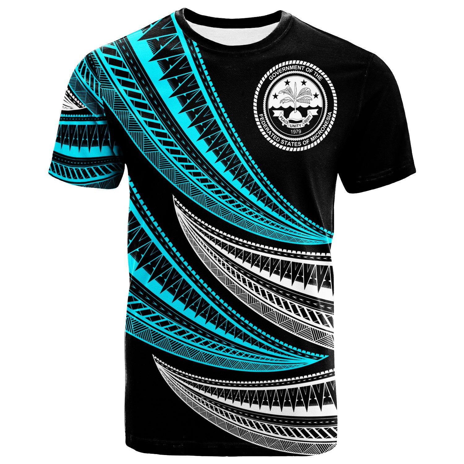 Federated States of Micronesia Custom T Shirt Wave Pattern Alternating Unisex Black - Polynesian Pride