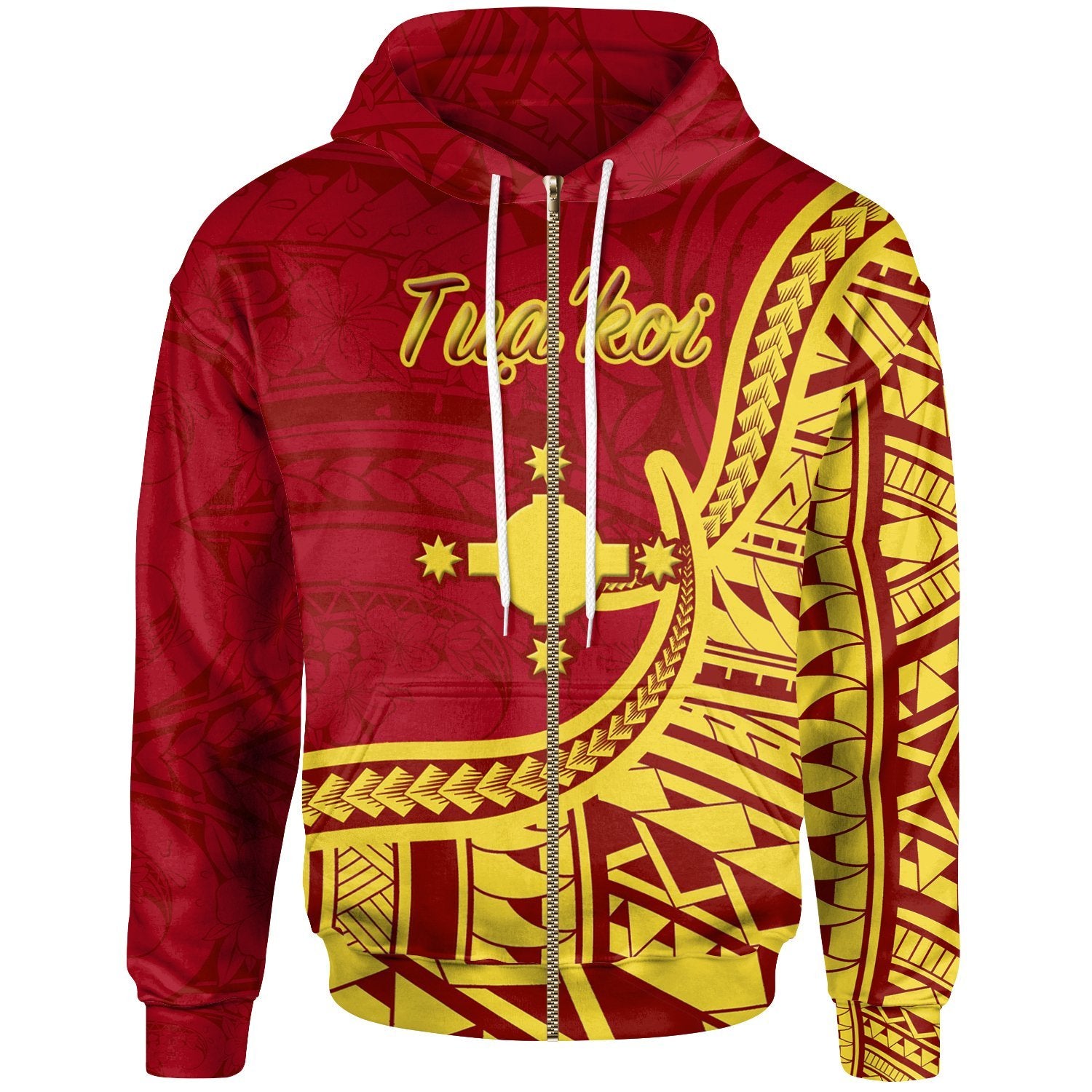 Rotuma Zip Hoodie Tuakoi Flag Rotuma Unisex Red - Polynesian Pride