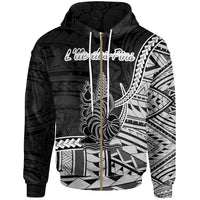 New Caledonia Islands Zip Hoodie Llle des Pins Seal of New Caledonia Polynesian Patterns Unisex Black - Polynesian Pride