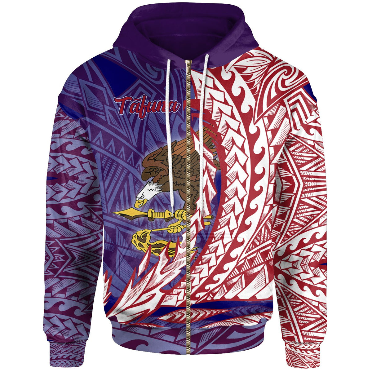 American Samoa Zip Hoodie Tafuna Wings Style Unisex Blue - Polynesian Pride