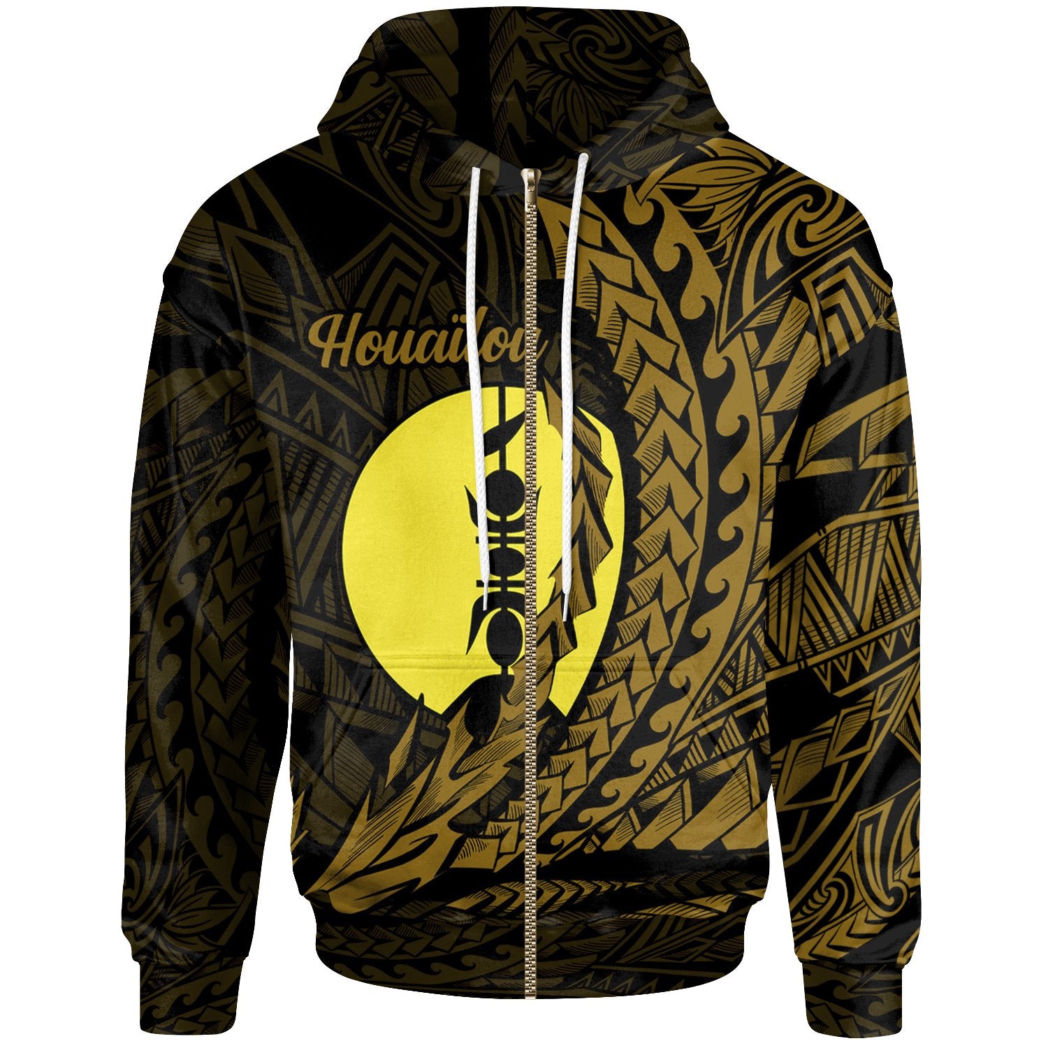 New Caledonia Zip Hoodie Houailou Wings Style Unisex Black - Polynesian Pride