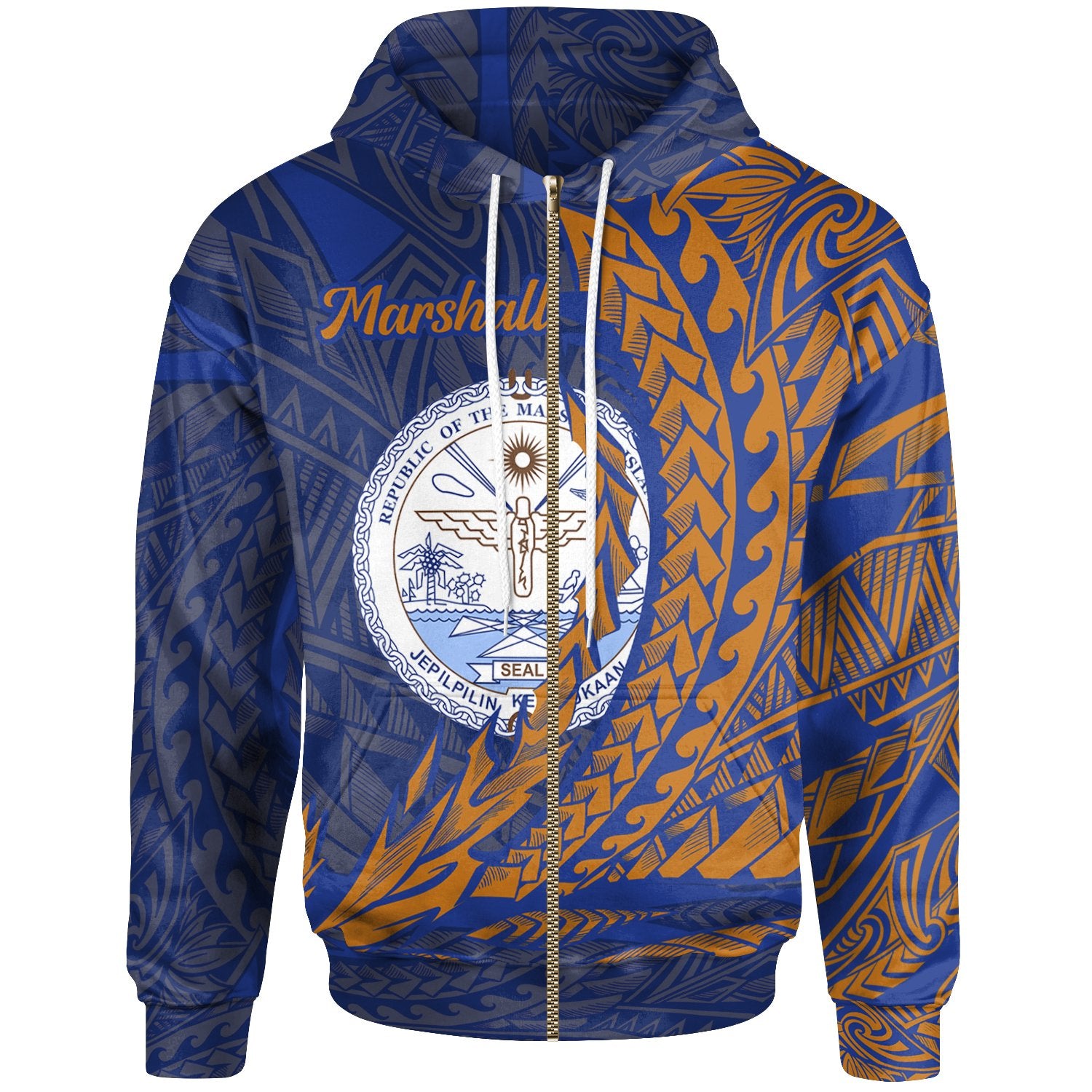 Marshall Islands Zip Hoodie Wings Style Unisex Blue - Polynesian Pride