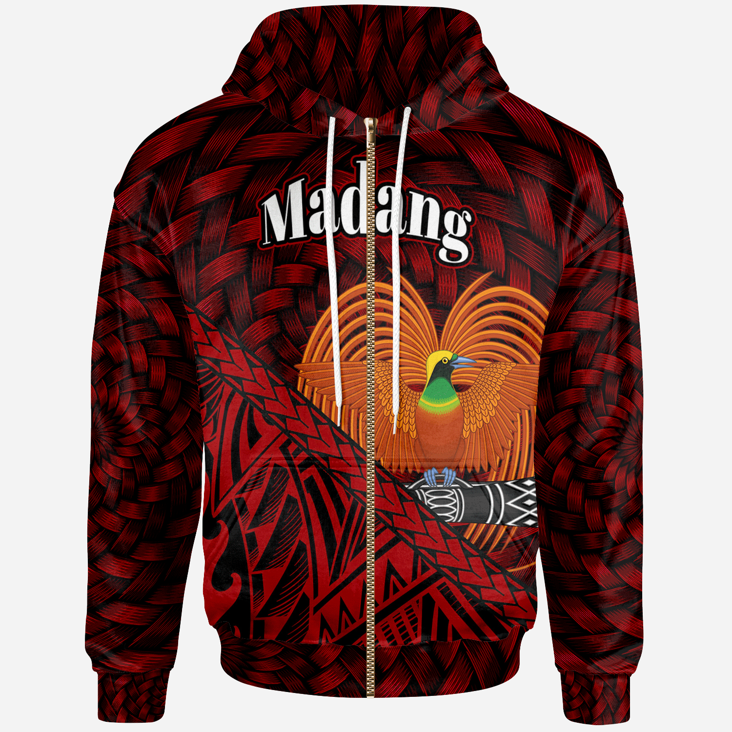 Papua New Guinea Zip Hoodie Madang Polynesian Patterns With Bamboo Unisex Red - Polynesian Pride