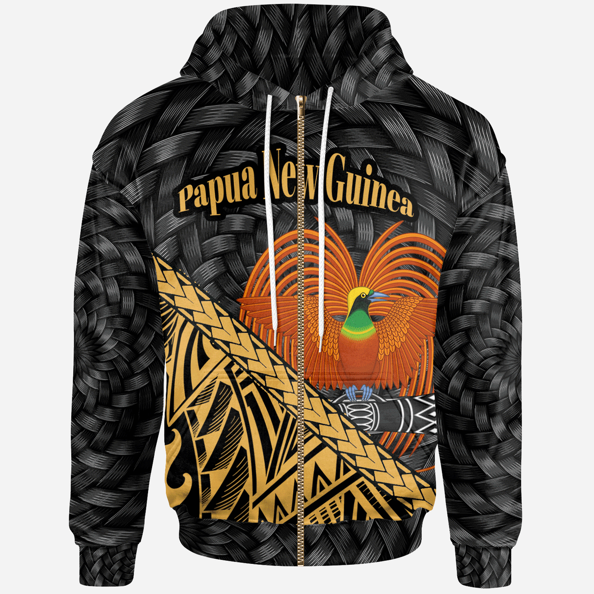 Papua New Guinea Zip Hoodie Gold Polynesian Patterns With Bamboo Unisex Gold - Polynesian Pride