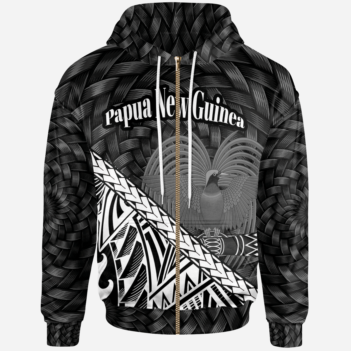 Papua New Guinea Zip Hoodie White Polynesian Patterns With Bamboo Unisex White - Polynesian Pride
