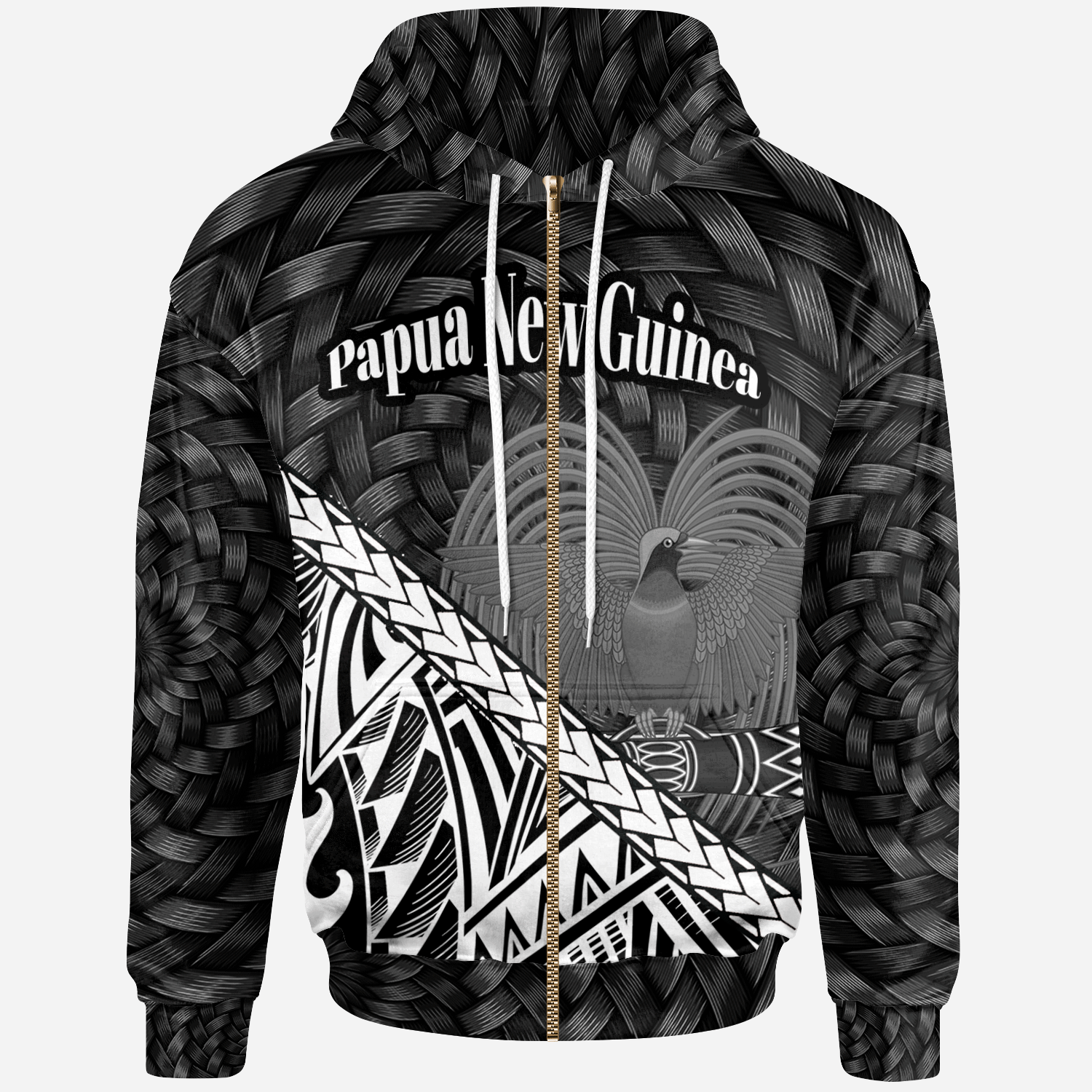 Papua New Guinea Zip Hoodie White Polynesian Patterns With Bamboo Unisex White - Polynesian Pride