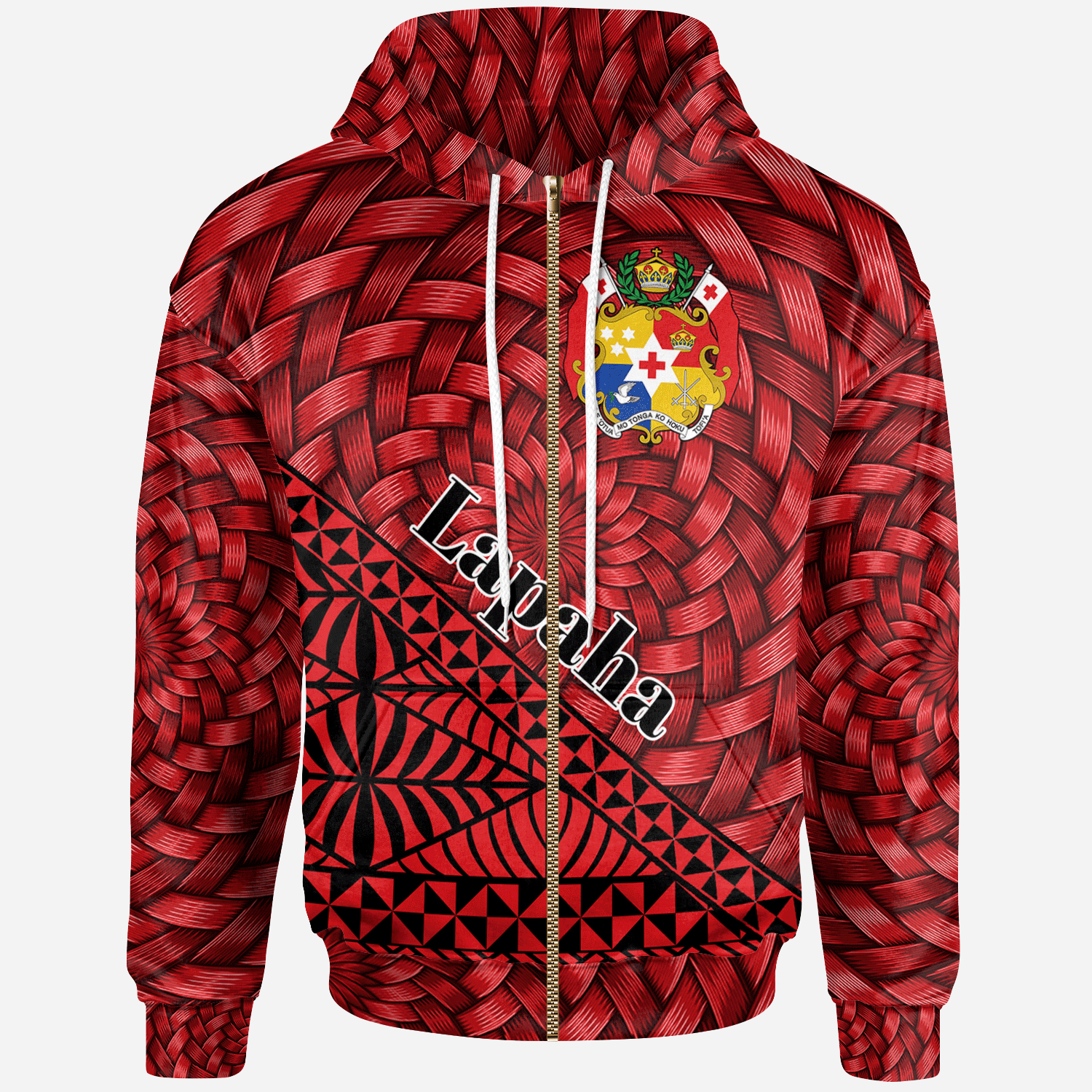 Tonga Zip Hoodie Lapaha Tapa Patterns With Bamboo Unisex Red - Polynesian Pride