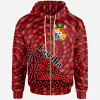 Tonga Zip Hoodie Lapaha Tapa Patterns With Bamboo Unisex Red - Polynesian Pride