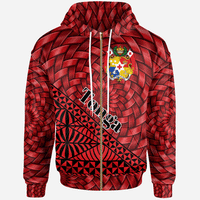 Tonga Zip Hoodie Tapa Patterns With Bamboo Unisex Red - Polynesian Pride