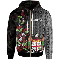 Fiji Zip Hoodie Lautoka Tagimaucia Flowers Unisex Black - Polynesian Pride
