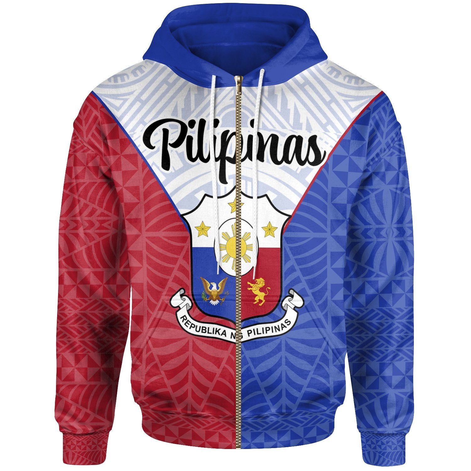 Pilipinas Zip Hoodie Seal of Pilipinas Style Unisex Blue - Red - Polynesian Pride
