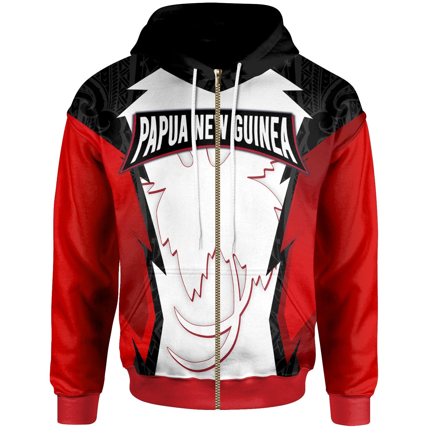Papua New Guinea Zip Hoodie PNG Coat of Arms Unisex Red Black - Polynesian Pride