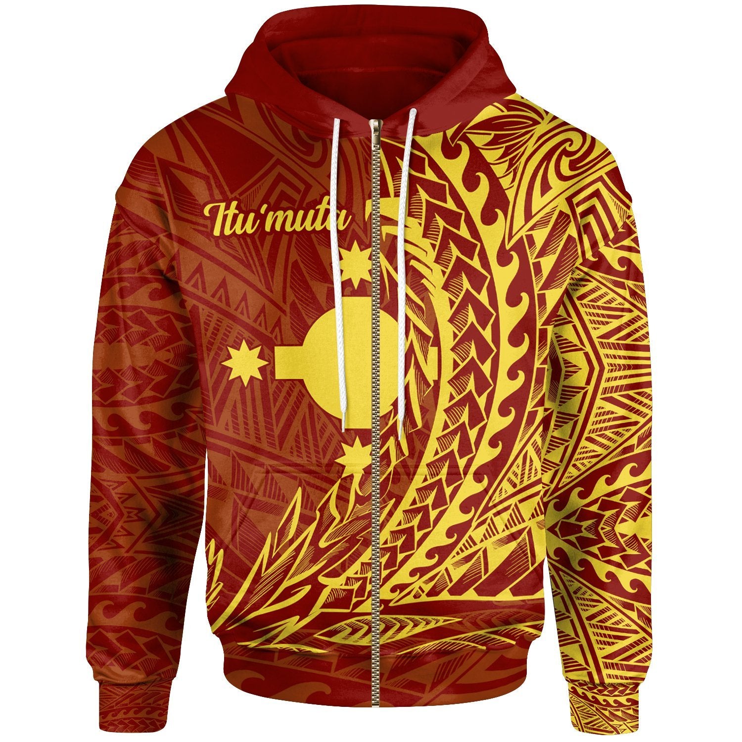 Rotuma Zip Hoodie Itumuta Wings Style Unisex Red - Polynesian Pride