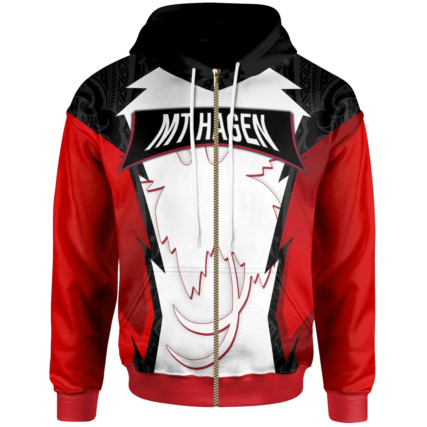 Papua New Guinea Zip Hoodie Mt Hagen PNG Coat of Arms Unisex Red Black - Polynesian Pride