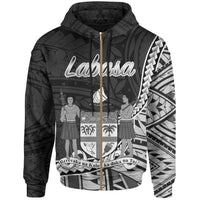 Fiji Zip Hoodie Labasa Seal of Fiji Polynesian Patterns Unisex Black - Polynesian Pride