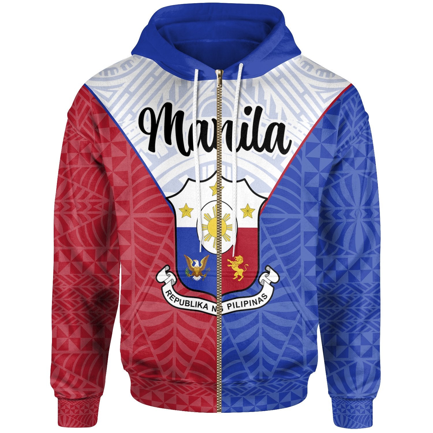 Pilipinas Zip Hoodie Manila Seal of Pilipinas Style Unisex Blue - Red - Polynesian Pride